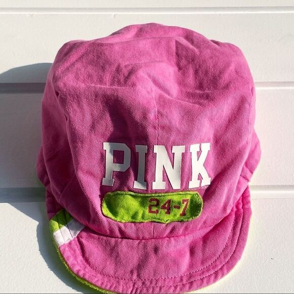 PINK Victoria’s Secret RARE Terry Cloth Reversible Green & Pink Dog Logo Cap Hat